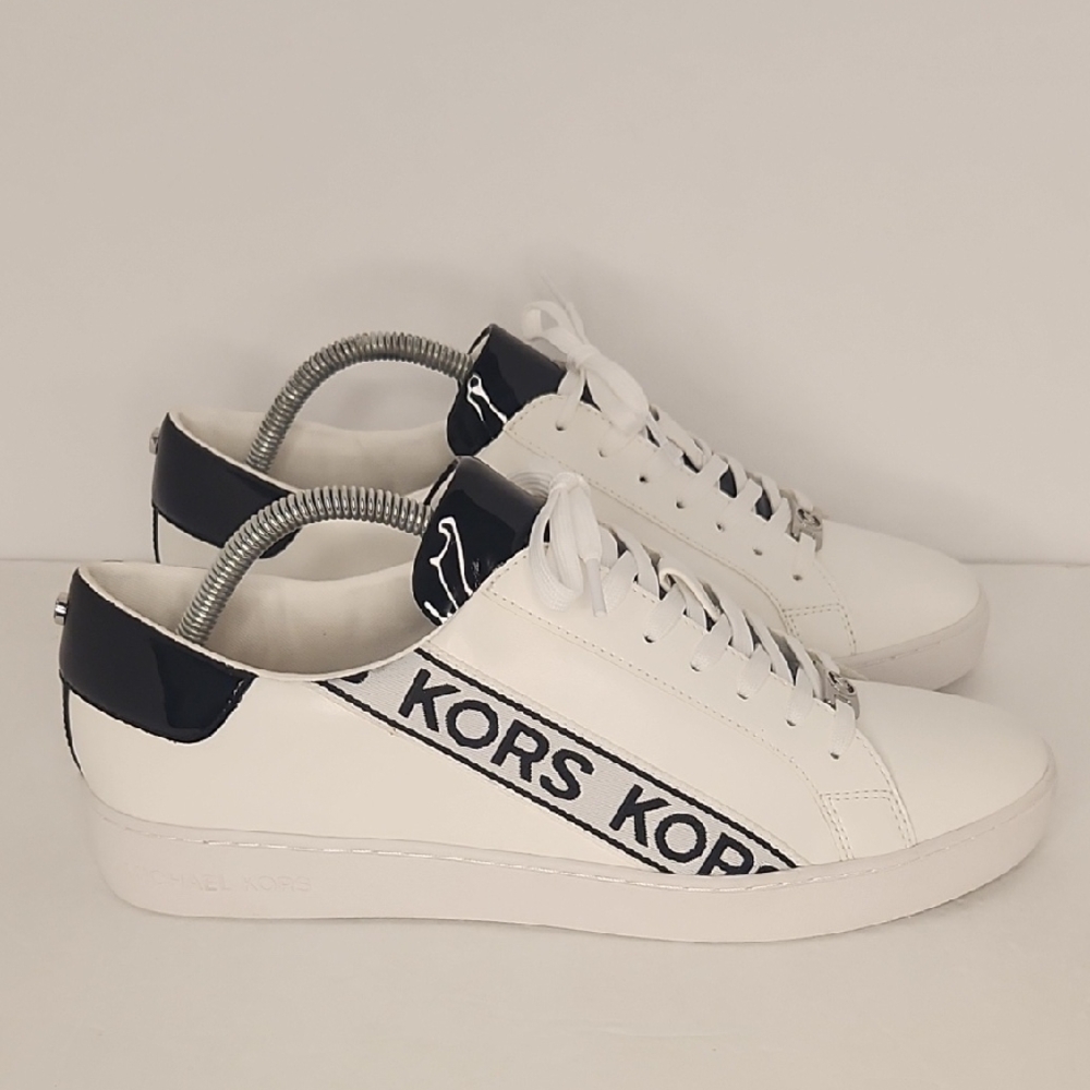 Michael Kors White and Black Logo Sneakers With Patent leather details